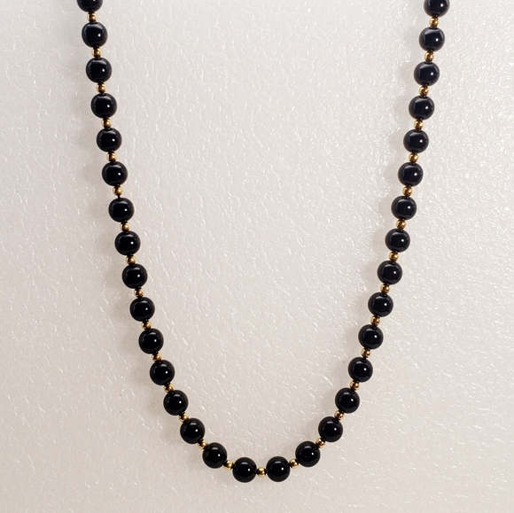 Monet Navy and Gold Beaded Necklace - Picture 2 of 9